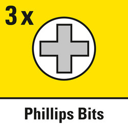 3 końcówki krzyżakowe "Phillips" PH1/PH2/PH3 w zestawie