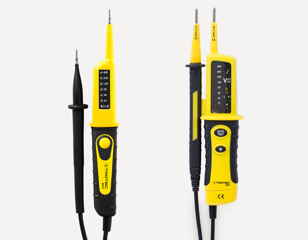 Czujniki napięcia, detektory napięcia, mierniki cęgowe i cyfrowe multimetry do kontroli instalacji i urządzeń elektrycznych.