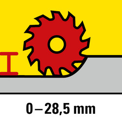 Regulowana głębokość cięcia do 28,5 mm w przypadku cięcia pionowego