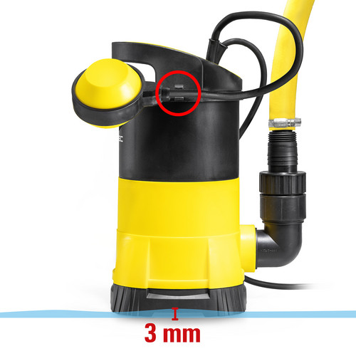 W trybie ciągłym pompa umożliwia obniżenie poziomu wody do 3 mm